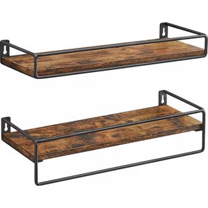 In And OutdoorMatch Wandplank Shaniya - Set van 2 - Zwevend - Wandrek - Wandplank - Boekenplank - Fotoplank - Bruin - 40x15cm