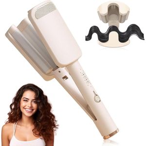 Deep Waves - Professionele Wafeltang - 32 mm - Krultang - Wit - 4 Temperatuurinstellingen