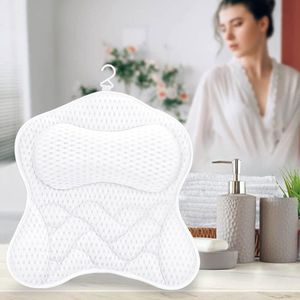 Badkussen, badkussen, nekkussen, nek- en rugkussen, comfort badkussen met 6 zuignappen, 4D mesh, voor hoofd, nek, schouders, rug voor badkuip en home spa, wit
