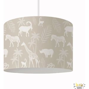 Hanglamp beige jungle dieren - lampen - 30x30x24 cm - kinder & babykamer - kunststof - wit - excl. lichtbron