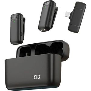 FIBILA Draadloze Microfoon - Microfoon Gaming - Microfoon Draadloos - Oplaadcase Microfoon - Draagbare Audio Video-Opname - Voor iPhone Android Notebook - Live Gaming Mic - Lange Batterijduur - Plug and Play - Zwart