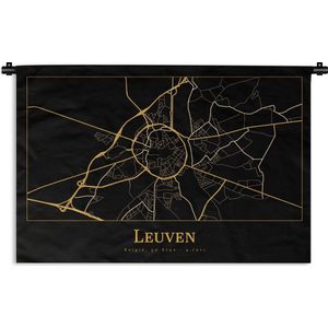 Wandkleed - Wanddoek - Stadskaart - Leuven - Goud - Zwart - 60x40 cm - Wandtapijt - Plattegrond