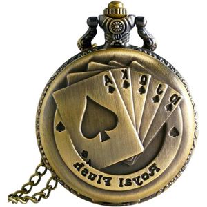 Vintage Heren Zakhorloge met Ketting - Kwarts - Geschenkdoos - Poker Motief - Goud A