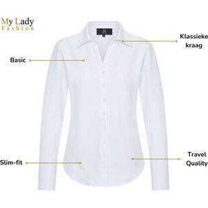 Mylady Travel Blouse Shaka White Maat XS,totale lengte 59 cm,stofsamenstelling 80% polyamide 20% elastaan , Een duurzame, kreukvrij, snel droog. wassen 30°C - niet in droger , comfort van stretch