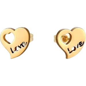 Aramat Jewels - Love Serie - Oorknopjes - Staal - Goudkleurig - Hartje - 9x8 mm - Romantische Hart Oorbellen - Liefdevol Accessoire - Unisex - Cadeau tip - Feestdagen
