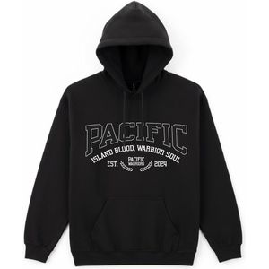 Pacific Hoodie Zwart Unisex - College Style - Island Blood, Warrior Soul - Pacific Warriors Streetwear