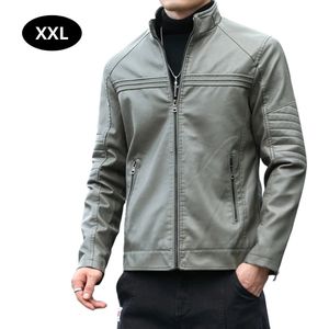 Livano Leren Jas - Leather Jacket - Lederen Jas - Bomberjack - Pilotenjack - Blazer - Biker - Motorjas - Motormuis - Heren - Grijs S