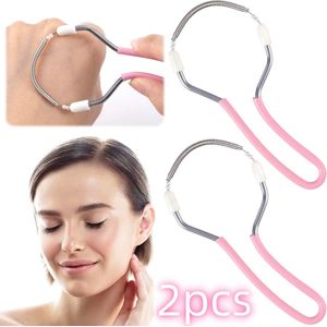 Handmatige Gezichtshaarverwijderaar - Roze - Draagbare Roestvrijstalen Veer-Epilator - 2 Stuks