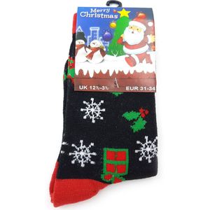 Kindersokken met kerst print zwart rood en groen- maat 27-30