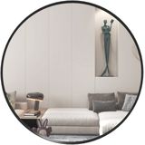 HOMCOM - Wandspiegel - Zwart - 60 x 60 cm - Ronde Badkamerspiegel met Aluminiumlegering Frame