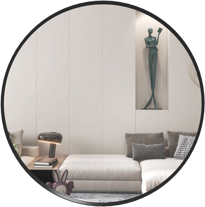 HOMCOM - Wandspiegel - Zwart - 60 x 60 cm - Ronde Badkamerspiegel met Aluminiumlegering Frame