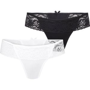 Bellivalini Dames Slip Onderbroek – (2Pack) Zwart/Wit – L - MS-GAB-161-String-2P