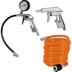 3-delige Persluchtset voor Compressoren tot 8 Bar - Inclusief Blaaspistool, Bandenpomp en Persluchtslang