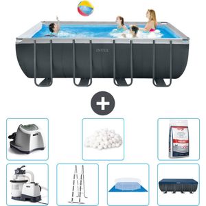 Intex Rechthoekig Ultra XTR Frame Zwembad - 549 x 274 x132 cm - Inclusief Pomp - Ladder - Grondzeil - Afdekzeil Zoutwatersysteem - Filterbollen - Zwembadzout