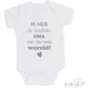 100% katoenen Romper ""Ik heb de leukste oma van de hele wereld"" Unisex Katoen Wit/grijs Maat 56/62