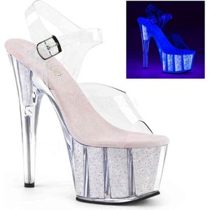 Pleaser - ADORE-708UVG Sandaal met enkelband, Paaldans schoenen - Paaldans schoenen - 36 Shoes - Transparant/Roze