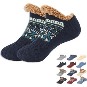 Sokken - Pantoffelsokken - Loungesokken - Slaapsokken - Warme wintersokken - Pluche pantoffelsokken voor dames met handvatten - Winter - Dikke warme sokken - Comfortabel en antislip - Dames - Kerstcadeaus - Comfortabele vakantiecadeaus - Marineblauw