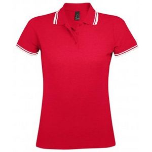 SOLS Dames/dames Pasadena getipt korte mouw Pique Polo Shirt (Rood/Wit)
