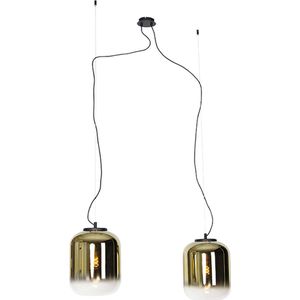QAZQA bliss - Design Hanglamp voor boven de eettafel | in eetkamer - 2 lichts - L 1500 mm - Zwart Goud - Woonkamer | Slaapkamer | Keuken