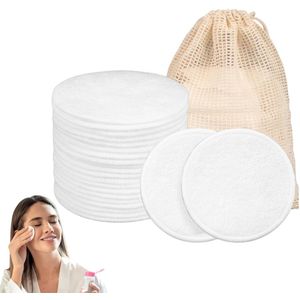 15 stuks - Herbruikbare wattenschijfjes - Wordt geleverd met een wasbare waszak - Geschikt voor alle huidtypen, zachte wattenschijfjes voor gezichtsreiniging en huidverzorgingspads