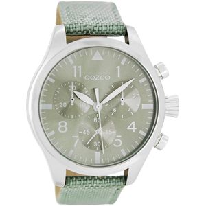 OOZOO Timepieces - Zilverkleurige horloge met mint groene NATO horlogeband - C6795