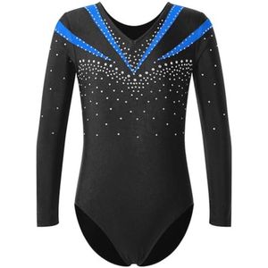 Turnpakje voor meisjes met lange mouwen en strass, voor dans en kunstschaatsen, geschikt voor 5-16 jaar