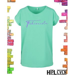Mintgroen shirt met print Fashionista | Mintgroen / XL (42-44)