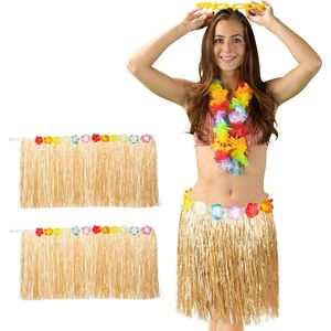 Relaxdays hawaii rok met bloemen - set van 3 - hula rok - Hawaii verkleedkledij - franjes