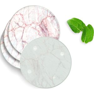 4 Luxe Glazen Onderzetters - Design White Pink Marble - Rond