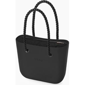 O bag classic BESTSELLER schoudertas in zwart, compleet met lange touw hengsels en canvas binnentas