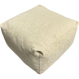 Handgemaakte Fluwelen Poef 55x55x30 cm - Luxe Crème Voetenbank - Elegant en Comfortabel