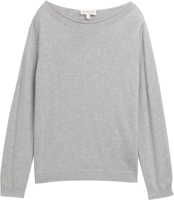 Tom Tailor - Gebreide Trui - Medium Silver Grey Melange - Met Boothals