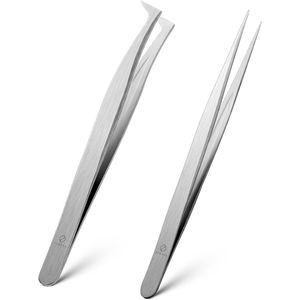 Rechthoekige en Gebogen Pincet Set voor Wimperextensions - Professioneel Roestvrijstalen Pincet voor Wimperverlenging - Exacte Precisie voor Volume Wimpers