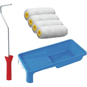Sorex pluisvrije verfrollers schilderen set - met beugel en verfbak - 4x vacht rollers - breedte 10 cm - dikte 4 cm