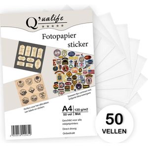 Q’ualife® Stickervellen A4 – Sticker Papier voor Printer – Sticker Papier A4 – Foto Papier A4 – Papier Zelfklevend 50 vellen – Matte Afwerking