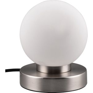LED Tafellamp - Trion Bolle - E14 Fitting - 1 lichtpunt - Mat Nikkel - Metaal - Wit Glas