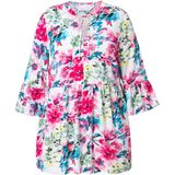 MIAMODA - Dames - Blouse A-lijn bloemmotief volants - Sneeuwwit - Maat 44