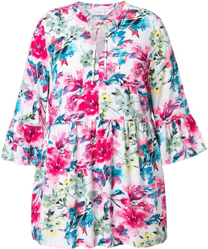 MIAMODA - Dames - Blouse A-lijn bloemmotief volants - Sneeuwwit - Maat 44