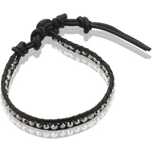 Zinzi zwart leren armband zilverkleurige beads one-size ZIA756ZZ