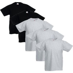 5 Fruit of the Loom Kinder t-shirts origineel grijs/zwart maat 104