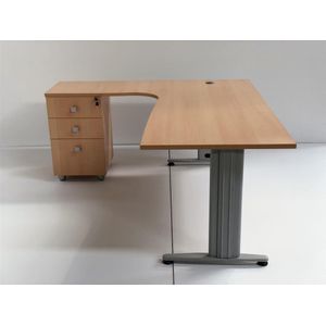 Furni24 Dona hoekbureau, beukendecor, 180 cm x 120 cm x 74 cm, inclusief zijbak, hoek naar links