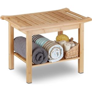 Relaxdays Badkamerbank bamboe, zitbank badkamer, plank badkruk hout, h x b x d: 45 x 66 x 40 cm, badkamermeubels, naturel