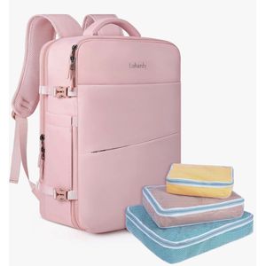 Rugzak voor heren, 40 l, laptoprugzak voor pc, 17,3 inch, waterdicht, met organizer, koffer, rugzak voor dames, grote capaciteit voor werk, school, reizen, zwart, Roze