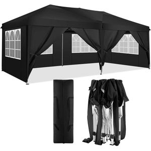 3x6 Meter Vouwtent – Partytent – Marktkraam – Overkapping – Tuintent – Roestbestendig Stalen Frame – Waterdichte 210D Oxford Stof - Zwart