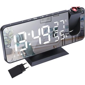 Digitale wekker met projector en spiegel display - radioklok met temperatuur en vochtigheid