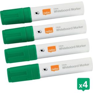 Nobo Glide  Whiteboard Markers - Whiteboard Stiften Met Beitelvormige Punt - 4 Stuks - Groen