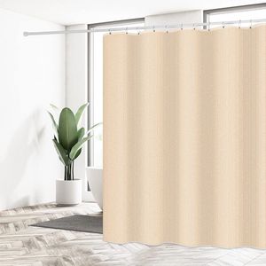Douchegordijn 180 x 200 beige waterdicht polyester bad, gordijn wasbaar sneldrogend met 12 douchegordijnringen en verzwaarde zoom