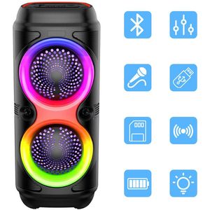 Draagbare Luidspreker - Draadloze Luidspreker Met Rgb-Verlichting - Zware Bas - USB-Ingang - Microfoonaansluiting - Geschikt Voor Feesten, Kamperen In De Buitenlucht En Karaoke-Evenementen