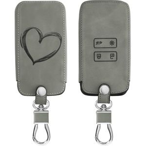 kwmobile autosleutelhoes geschikt voor Renault 4-knops Smartkey autosleutel (alleen Keyless Go) - beschermhoes van imitatieleer - Brushed Hart design - grijs