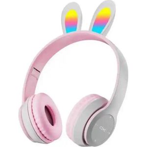 Kinder Hoofdtelefoon-Draadloze Koptelefoon-Kinder Headset-Over Ear-Bluetooth-Microfoon-Konijn Oorjtes-Led Verlichting-Opbergzak-Licht-zilver